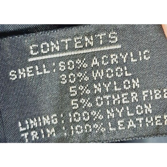 Vintage 80s Ann-Gee Wool Blend Coat XL Black Lined Tweed Leather Trim 11/12 - Picture 14 of 14